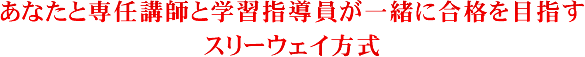 あなたと専任講師と学習指導員が一緒に合格を目指すスリーウェイ方式